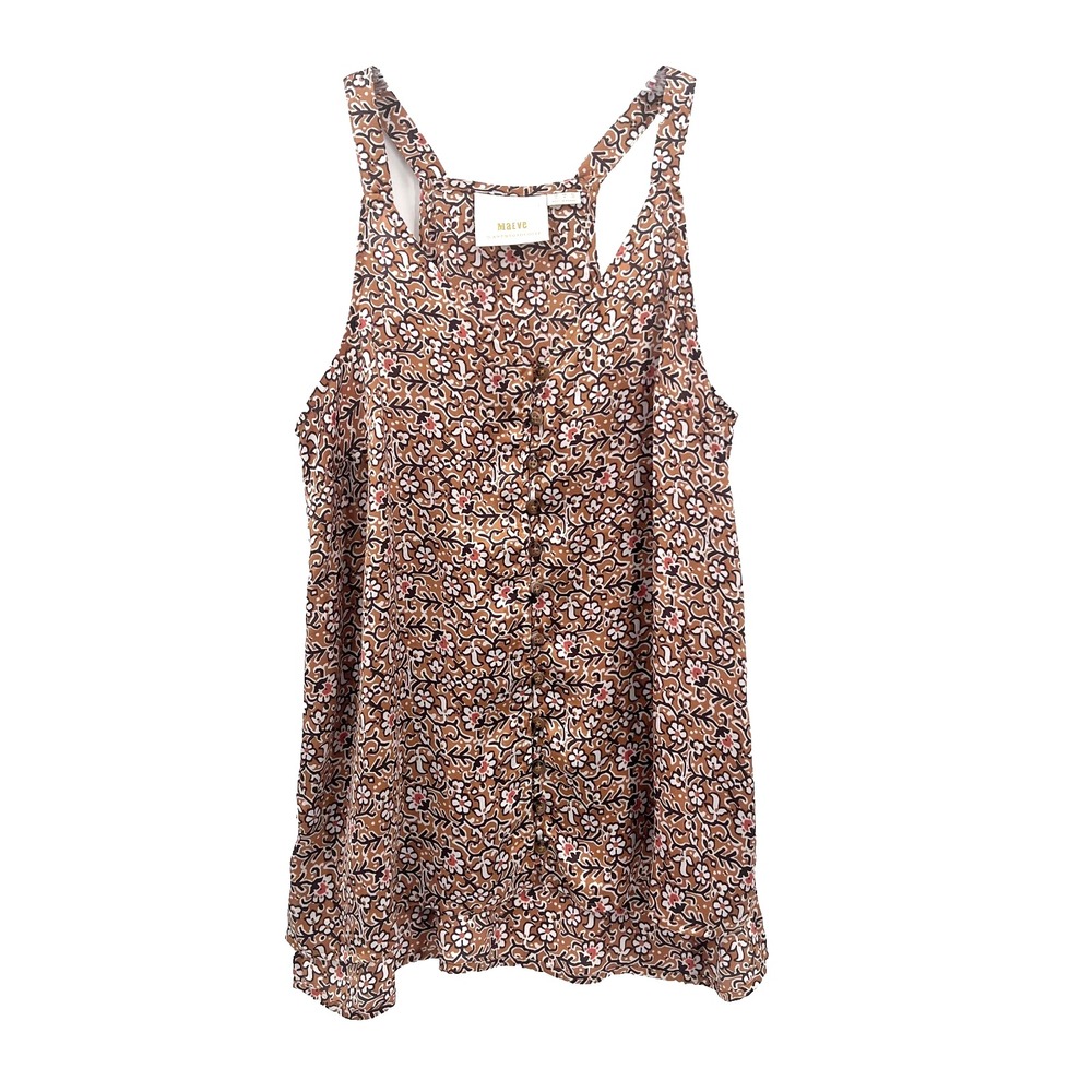 MAEVE Anthropologie Womens 2 Aryana V-Neck Button-Up Satin Floral Cami Tank Top